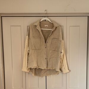 Oversized Jacket with Cable Knit Sleeves